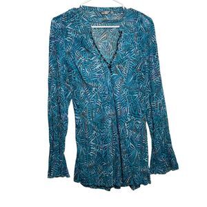 Per Una Blouse Women's 14 Sheer Flare Sleeve V-Neck Beaded Shirt Top Boho